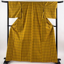 JAPANESE KIMONO TSUMUGI OCHRE 167cm 5 ft 6 in PURE SILK B0864