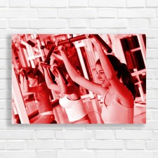 Fit Women Working Out at Gym Red Canvas Print Large Picture Wall Art