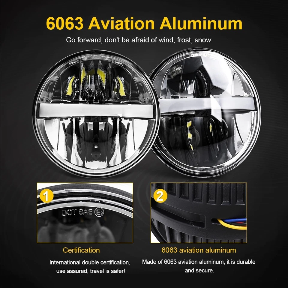 4件装5-3/4 5.75英寸LED车头灯高/低光束DRL适用于雪佛兰Chevelle 1964-1970 — 第 4/4 张图片