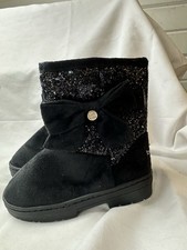 Bebe Child Toddler Faux Fur Lined Winter Boot Black Logo Size 9 Glitter Sparkle