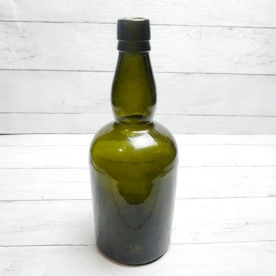 Antique Black Glass Green Apply Lip 1800s Lady Leg Whiskey Bottle 9.5'' Tall