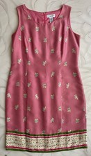 Pure & Simple Silk Sheath Dress sz 10 Pink Multi Color Beading Sleeveless