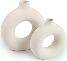 Ceramic Vases Set of 2,Modern Vases for Home Decor, White Boho Style for Living