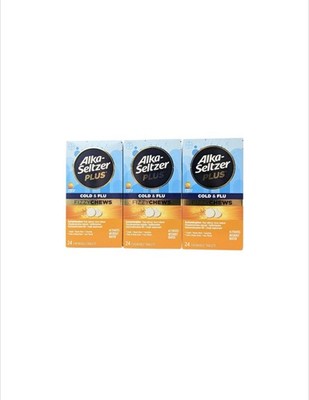 3 Pack Alka-Seltzer Plus Cold & Flu 24 Chewable Tablets Each Box Orange 7/26