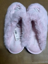 Victoria's Secret Women's Pink Faux Fur Logo Slip-On Slippers Rubber Sole