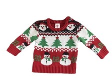 Kids Christmas Sweater -Holiday Time 12M Red Santa/Snowman/Tree Holiday Sweater 