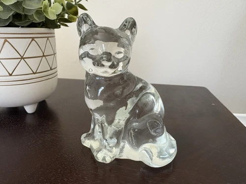 Vintage Fenton Clear Glass Sitting Kitty Cat Figurine Paperweight