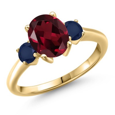 10K Yellow Gold Rhodolite Garnet and Sapphire Engagement Ring For Women | 2.70