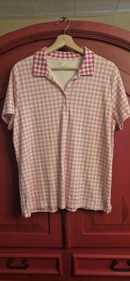 NWOT Draper James Lands End Collab XL Gingham Polo Shirt Pink Short Sleeve Cute