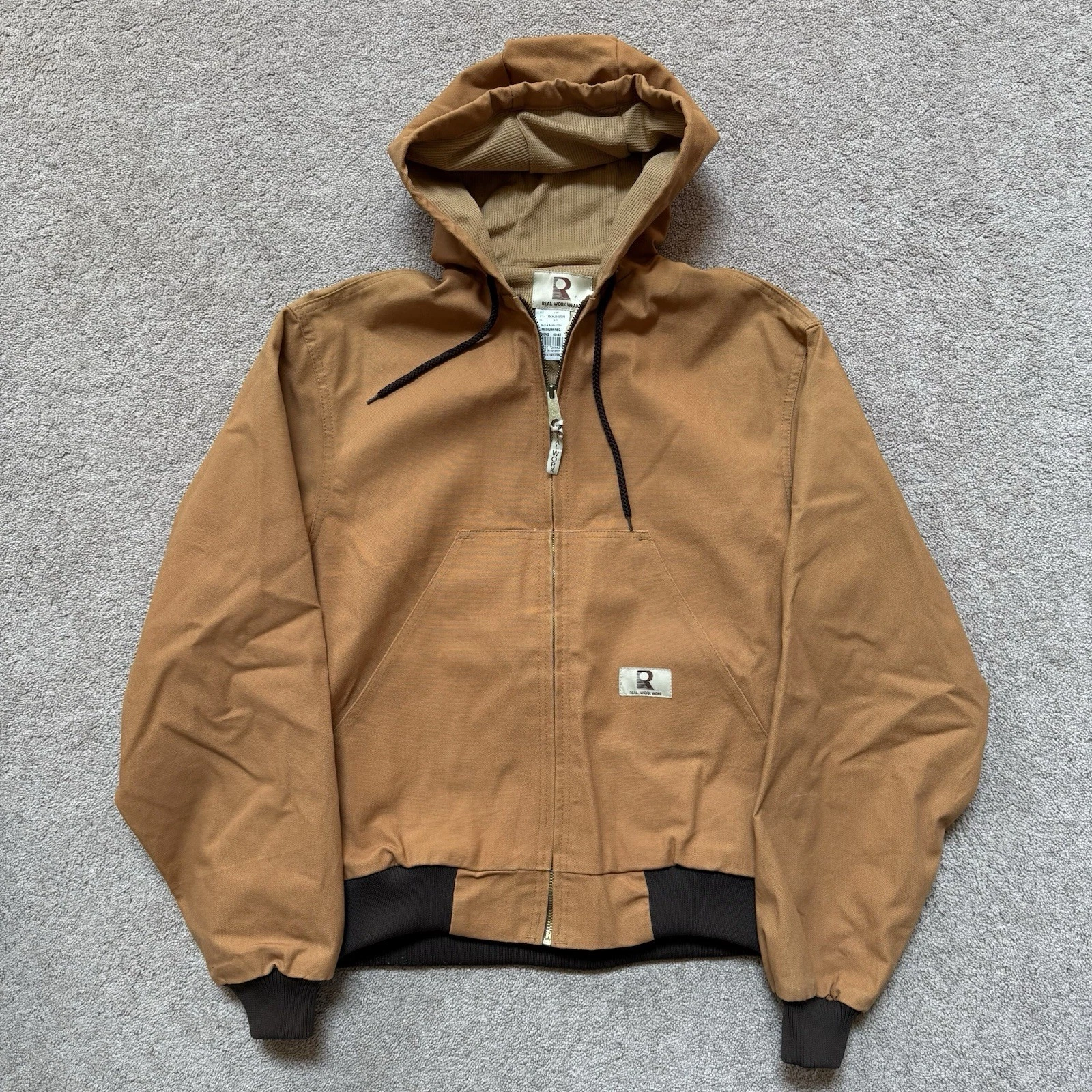 Vintage y2k Real Work Wear Canvas Hooded Coat Waffle Lined Bomber Work M/L