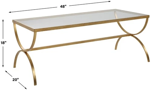 Uttermost 25186 Crescent 48"W Iron and Tempered Glass Coffee - Gold - Picture 3 of 7