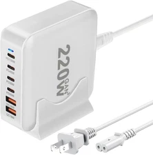 220W USB C Charger Block Gan III USB Desktop Charging Station 6 Ports QC4.0 Fast