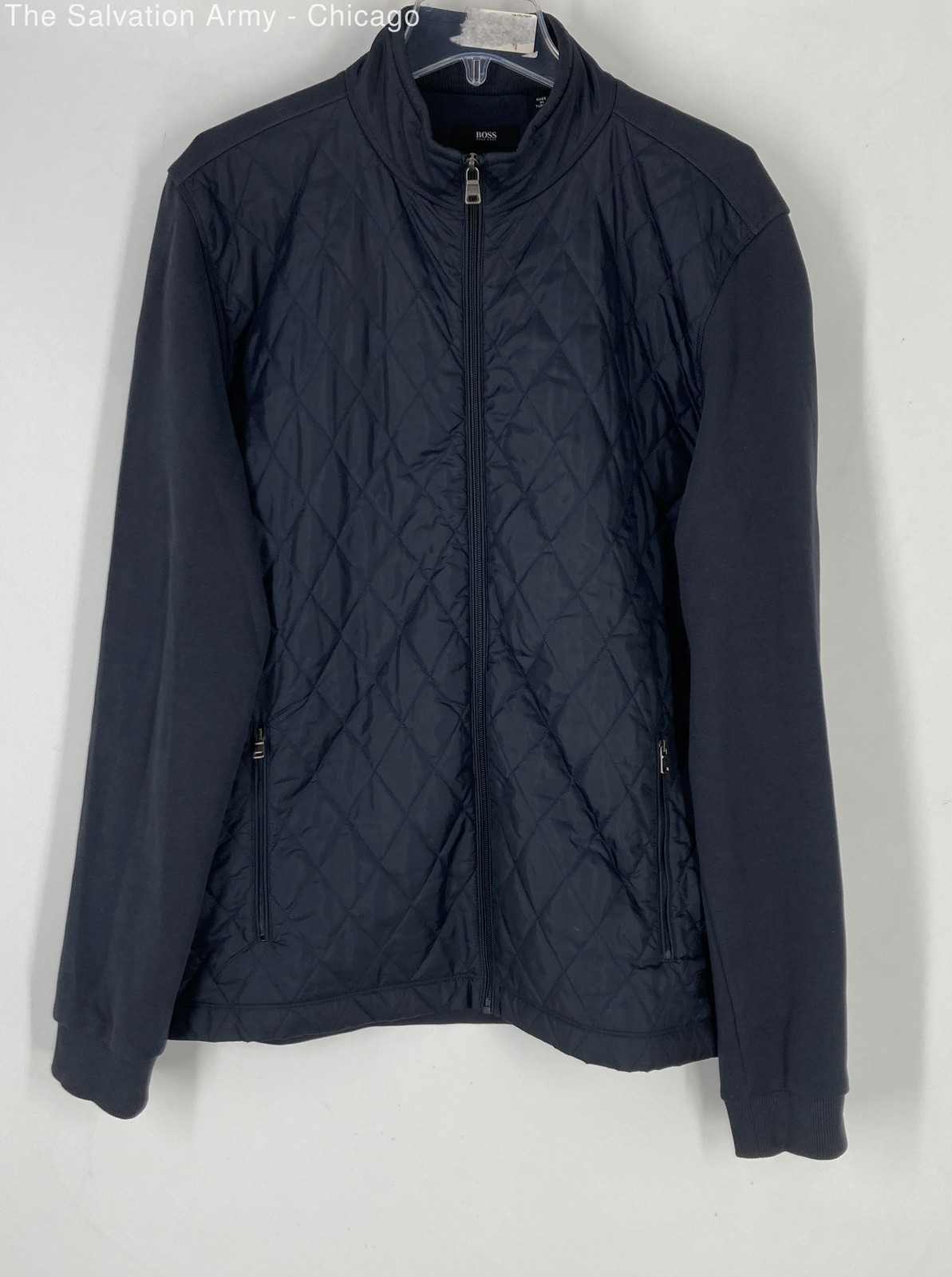 Hugo Boss Mens Blue Pockets Long Sleeve Regular Fit Quilted Jacket Size XL