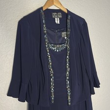 NEW Alex Evenings Blue Rhinestone 2 Piece Jacket Maxi Dress Formal MOB Wedding