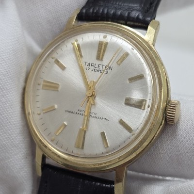 Vintage Tarleton Automatic Mens 17 Jewel Wrist Watch Sunburst Dial Gold Plated 