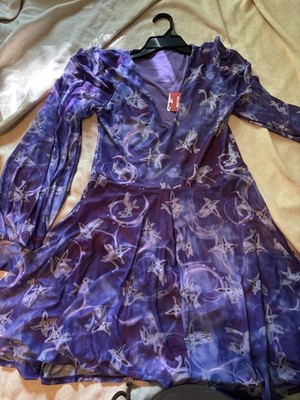Black Milk Espeon Purple Mesh V-Neck Bell Sleeve Skater Dress Size L
