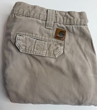 Vintage Carhartt Jeans Pants Mens Work Utility Beige Tan Cargo Made In USA 46x32