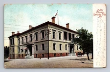 c1908 UDB Postcard Kansas City MO Missouri Public Library Horse Carriage