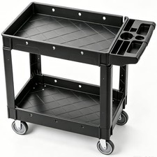 Utility Service Cart, 2 Shelf 550LBS Heavy Duty Plastic Rolling Utility Cart,..