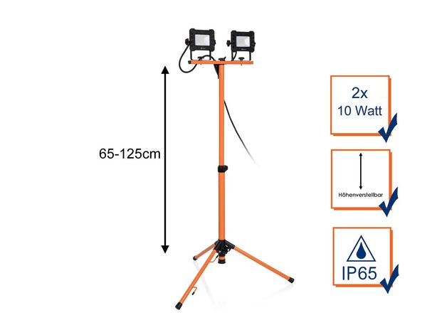 Baustellenstrahler Mit Stativ & 2X 10Watt Led - Arbeitsleuchte Baustrahler IP65-image