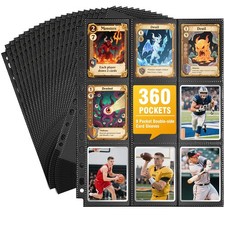 20 Pack 360 Pockets Black Trading Card Sleeves Binder Sheets, Black-20