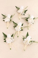 Set of 6 White Boutonniere for Men Wedding Groom Groomsmen 6 pcs,