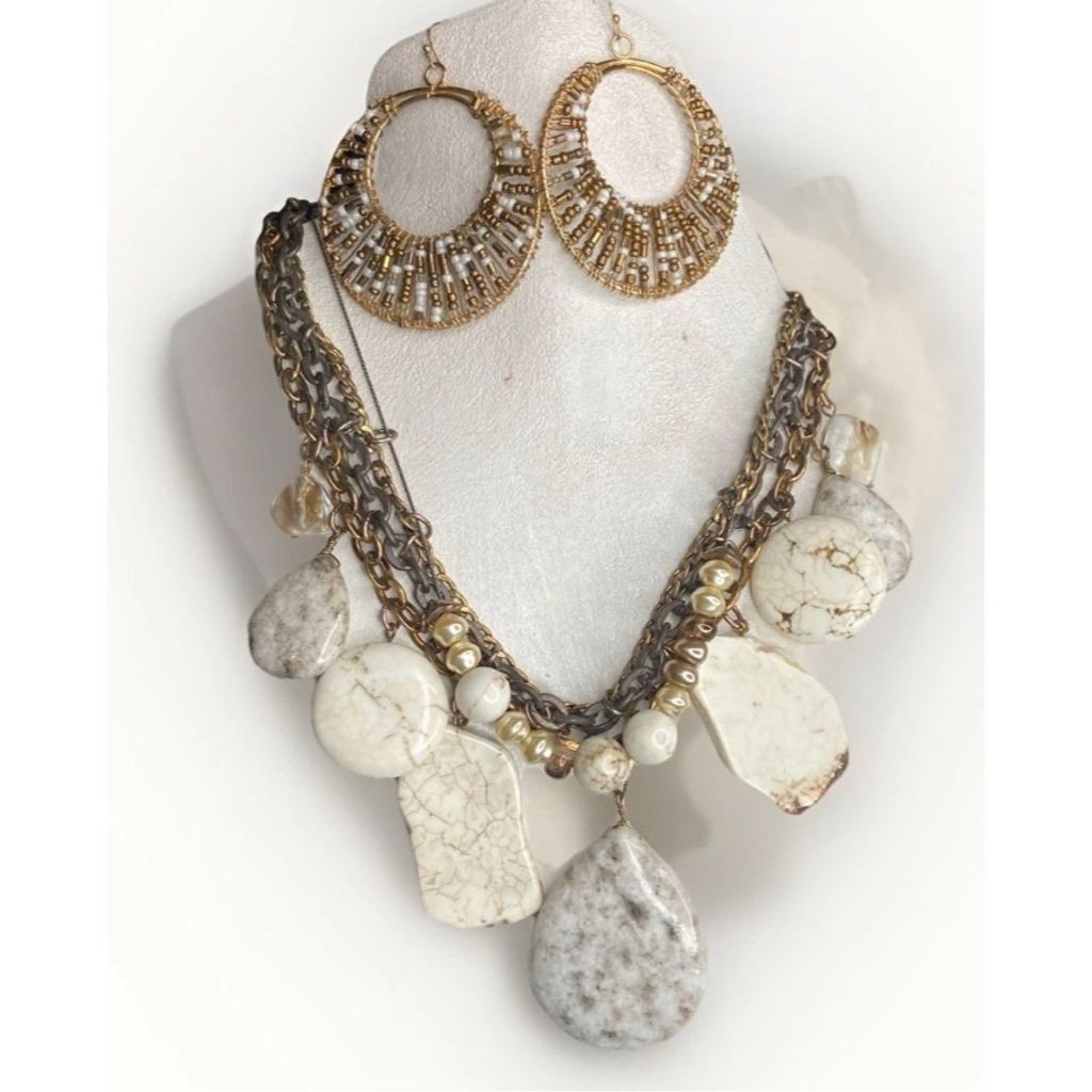 Chico's White Multi-Strand Statement Necklace & E… - image 2