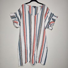 Chelsea & Theodore XL Striped Linen Blend Dress Ruffled Sleeve Lagonlook