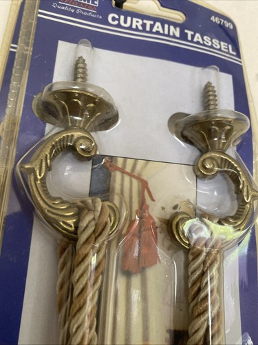 Two Sets of 2 Double Tassel Curtain Tiebacks With Brass Hook Beige 47cm Drop NEW - Picture 2 of 9