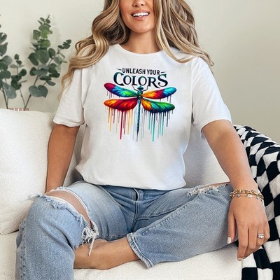 Entfesseln Sie Ihre Farben Damen Ring-Spun T-Shirt Libelle Kunst Natur Geschenk für Sie