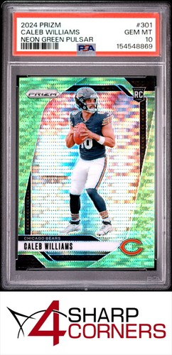 2024 PANINI PRIZM NEON GREEN PULSAR PRIZM #301 CALEB WILLIAMS RC BEARS PSA 10