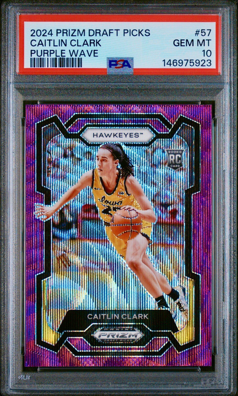 2024 Prizm Draft Picks Caitlin Clark 🟣 Purple Wave Prizm Rookie RC PSA 10 💎