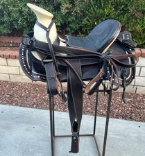 15" BLACK CHARRO SADDLE, MONTURA CHARRA PARA CABALLO, Horse Gear Tack, Charreria