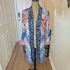 John Mark Patchwork Kimono Cardigan Large Floral Lace Mesh Boho Open Front