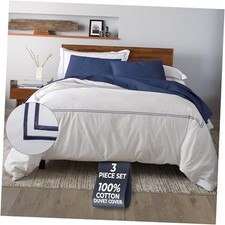 Duvet Cover King 3 Pieces , 100 Cotton Percale, King/Cali King/Cal King Navy