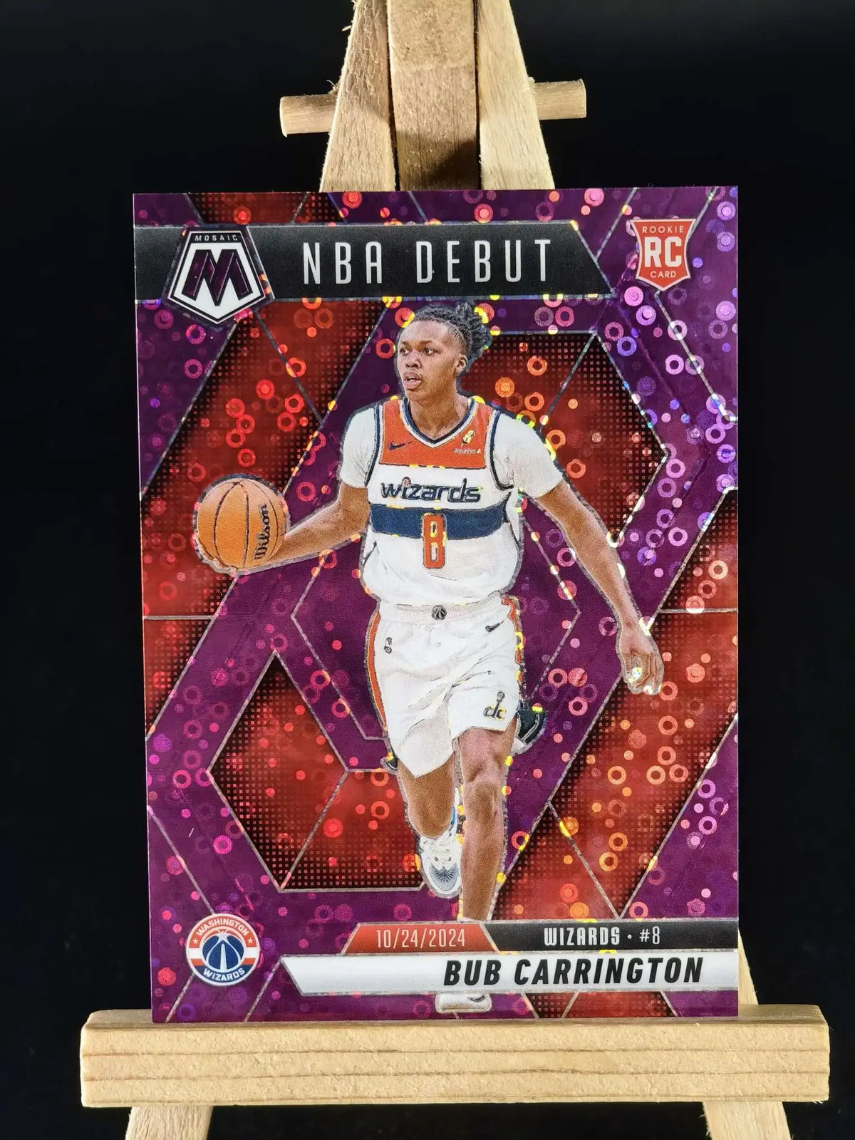 Bub Carrington 2024-25 Panini Mosaic NBA Debut Fast Break Purple /50 RC #259 J67