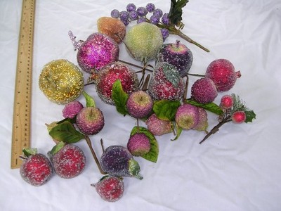 #BV LARGE LOT OF 20 PCS BEADED SUGARED FRUIT ~CHRISTMAS WREATH DECOR~APPLES ++