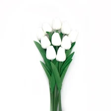10 PCS White Artificial Tulips 13 inch Real Touch PU Flower Bouquet for Vase
