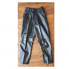 Vintage 80s Toffs Leather Pants Womens High Waist Pleated Black 8P Waist 28 / 28