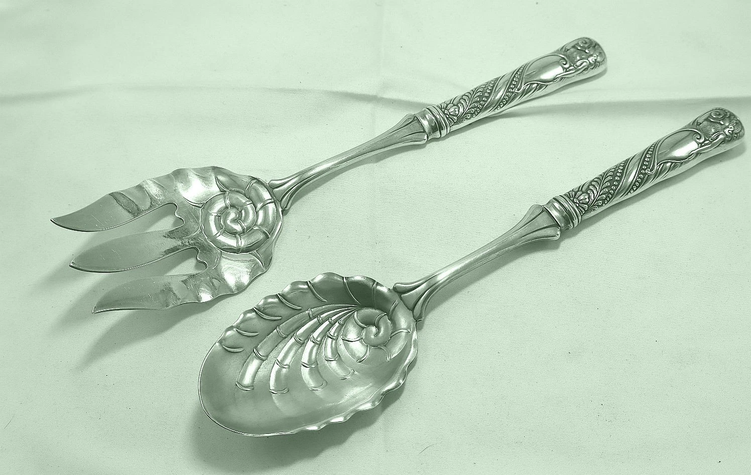 Rogers SIREN 1891 HH 2 pc salad serving set figural Aesthetic Nautilus design