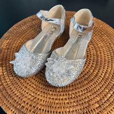 Hongchenkids Silver Glitter princess Crystal Dress Shoes Girls Low Heel Size 34