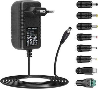 AC Adapter 9V 2A Netzteil AC-DC 5,5mm mit 8 Steckeradaptern Ladegerät