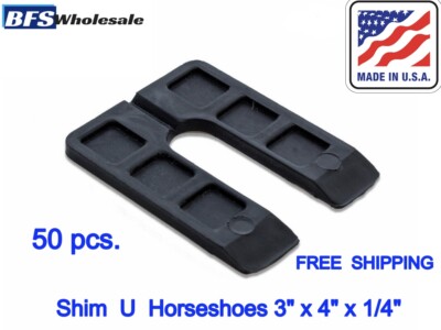 Plastic SHIM U HORSESHOES  Shape, Size: 3'' x 4'' x 1/4''. Pack of 50 pcs. Black