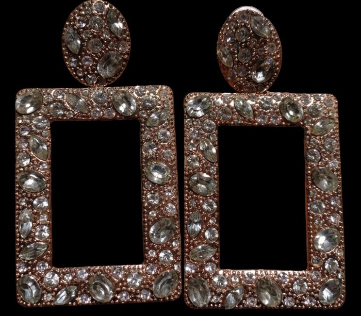 Vintage, large, dangling, long, rectangular earri… - image 1