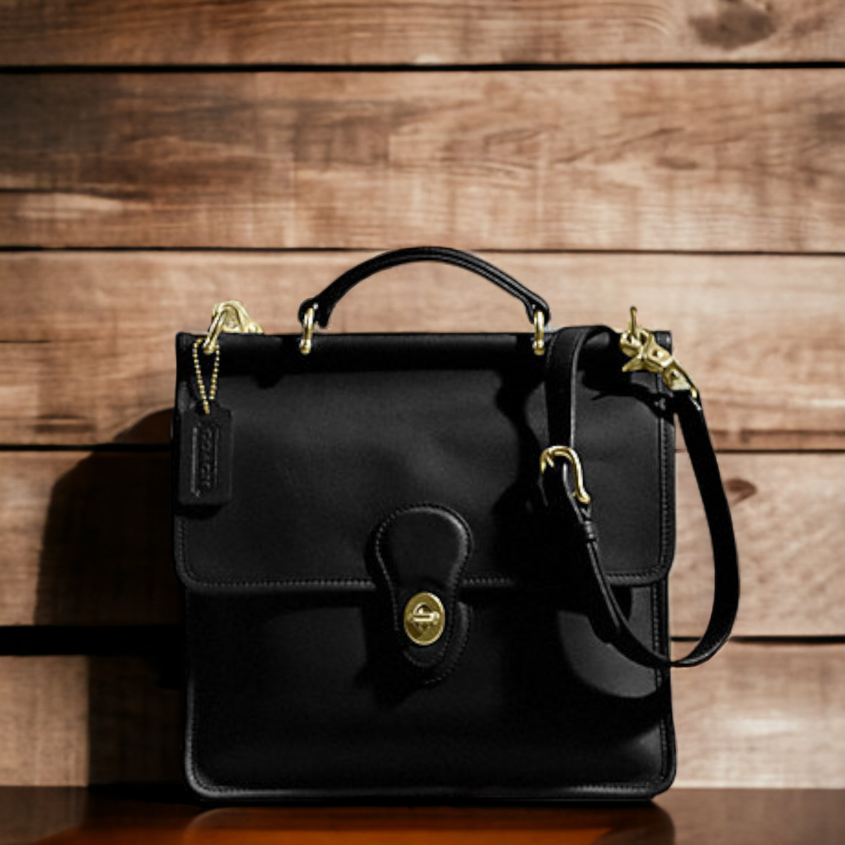 バッグ Vintage Coach Willis bag 2way Black Vintage Coach Black Leather Willis Crossbody Bag #9927