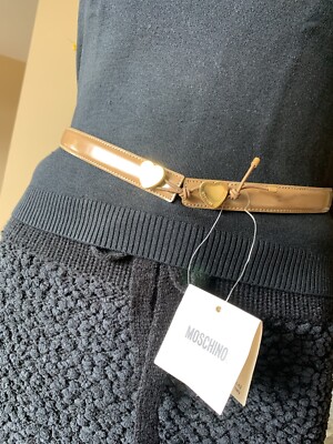 NWT Moschino Heart LogoLeather Belt 42Made inITALY NWT Moschino Belt .Gold double Heart with Logo All  main image 3