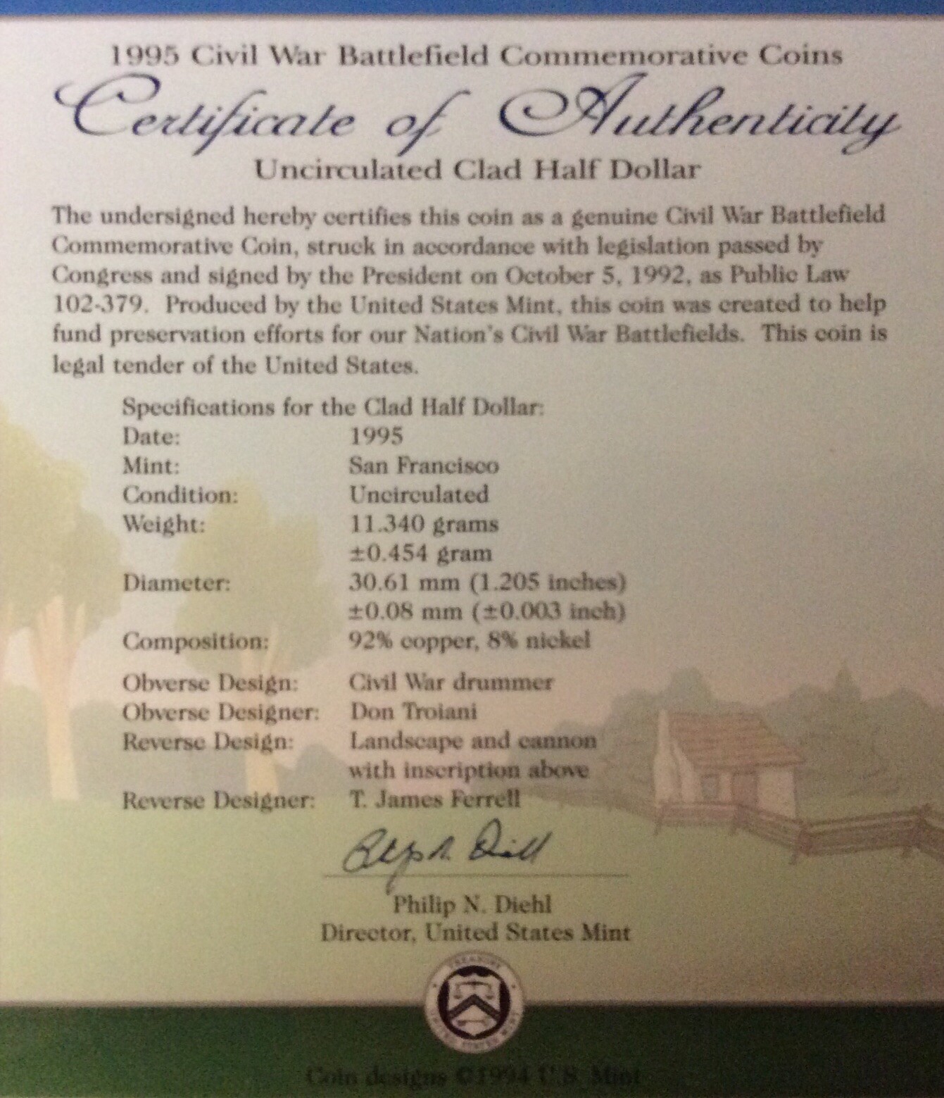 1995 S Civil War Battlefield Half Dollar Young Collector's Edition Commemorative