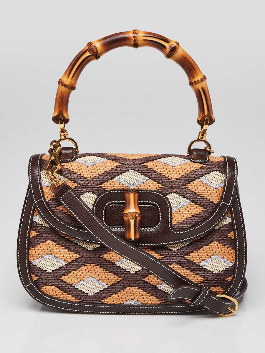 Gucci Multicolor Woven Raffia and Leather Bamboo Top Handle 1947