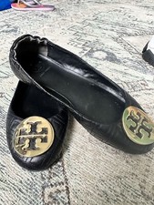 Tory Burch Black Leather Quilted Ballet Slippers size 6 Womens