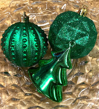 3 Shiny Dark Green Tree  Glitter Ball Shatterproof Christmas Ornaments 2"